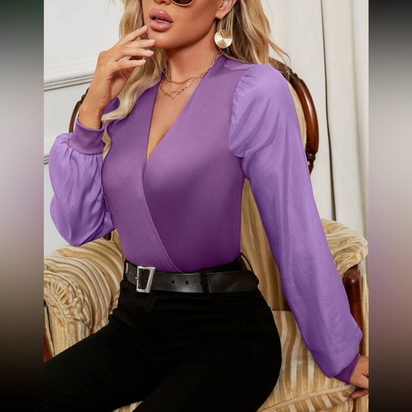 Classic Surplice Sheer Sleeve Bodysuit - Picture 11 of 15